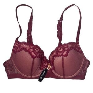 Adore me Lilyana Push Up Lace Bra Burgandy Adjustable Halter Straight New w Tags
